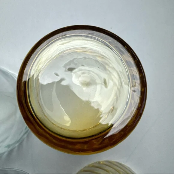 Set Of 6 ANTHROPOLOGIE Glasses 3 Green & 3 Amber Swirl Picnic Juice 3.75” EXC! - Picture 8 of 16